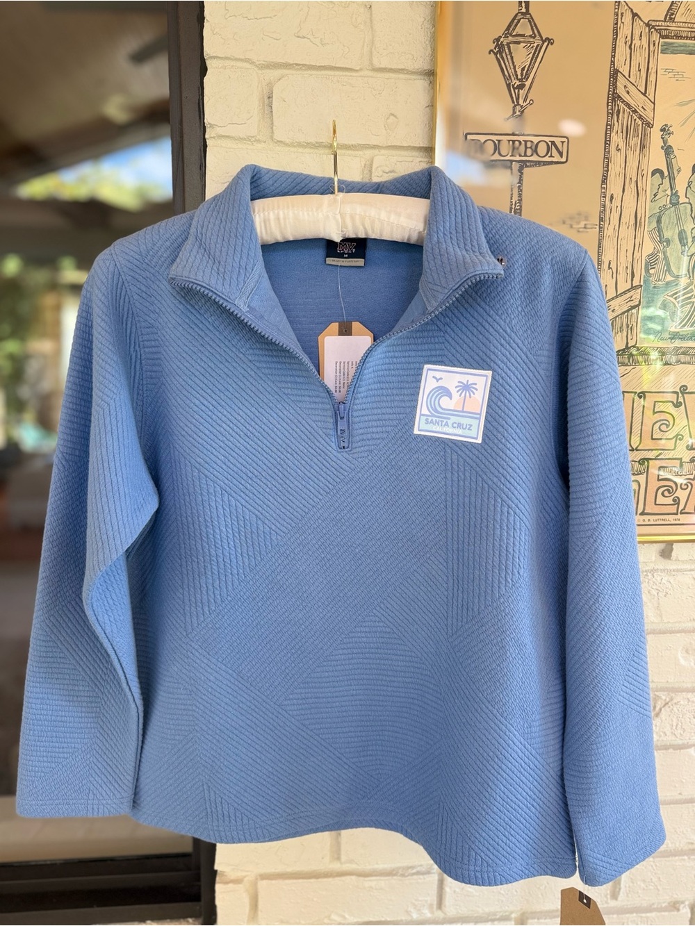 NWT MV Sport Santa Cruz California Textured Quarter Zip Pullover Blue Medium